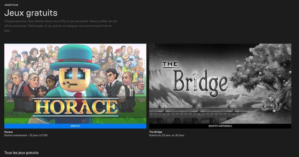 Jeux gratuits sur Epic Store