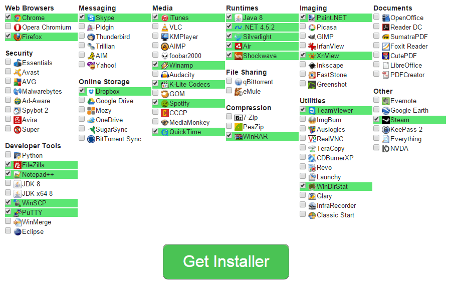 Ninite - liste applications