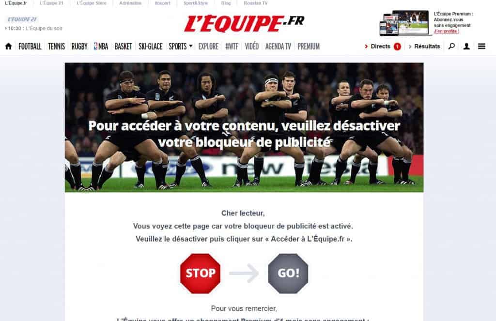 Lequipe.FR - Contenu inaccessible avec adblock