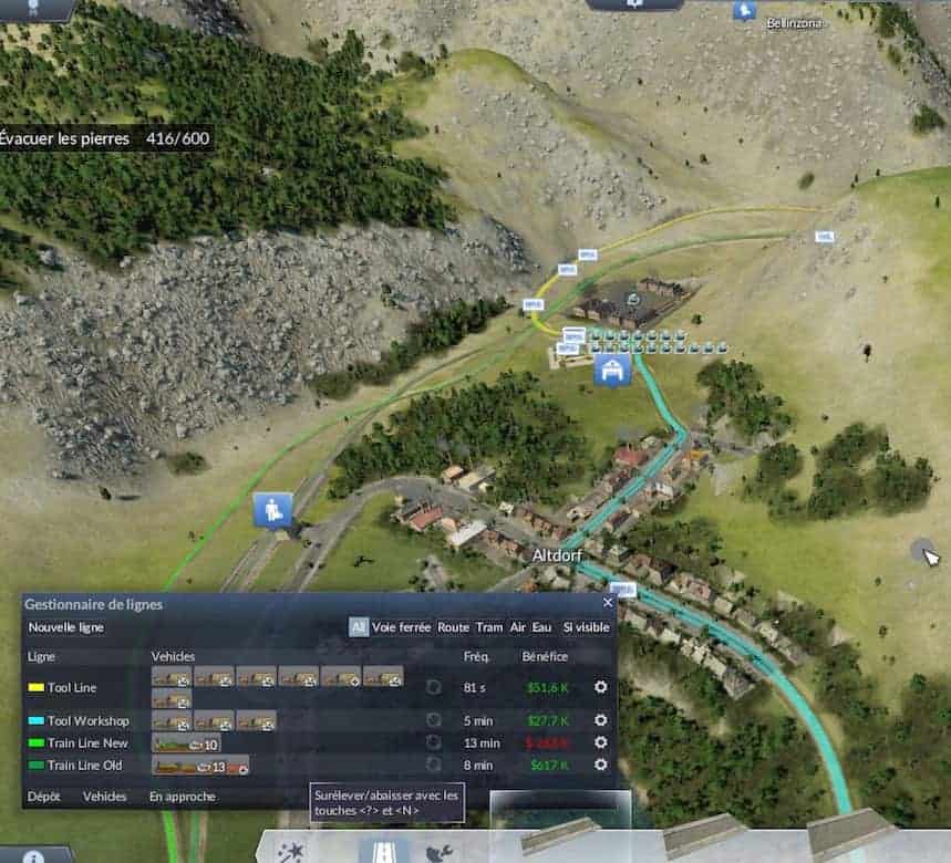 Transport Fever - La config des lignes est complète et facile d'accès.