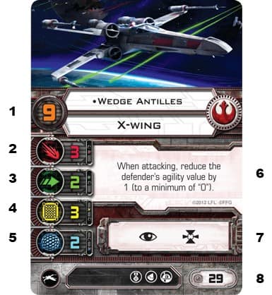 Exemple d'une carte de pilote "X-Wing le jeu de figurines"