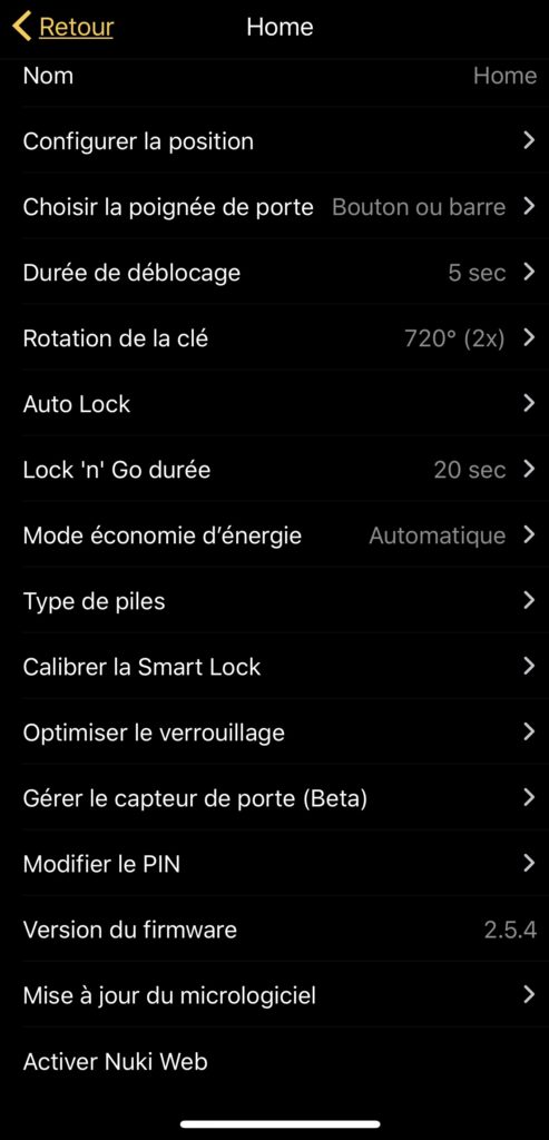 De nombreuses options disponibles dans l'application