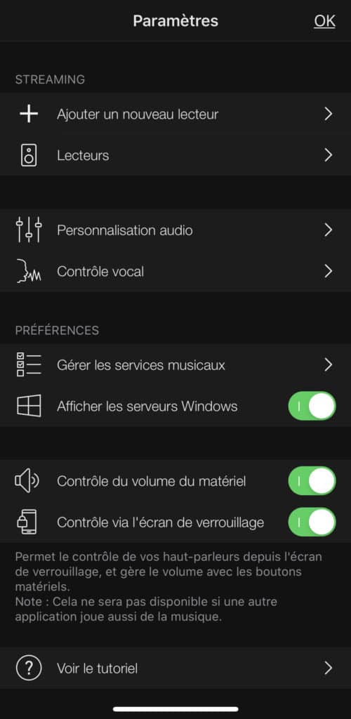 application Cabasse parametres