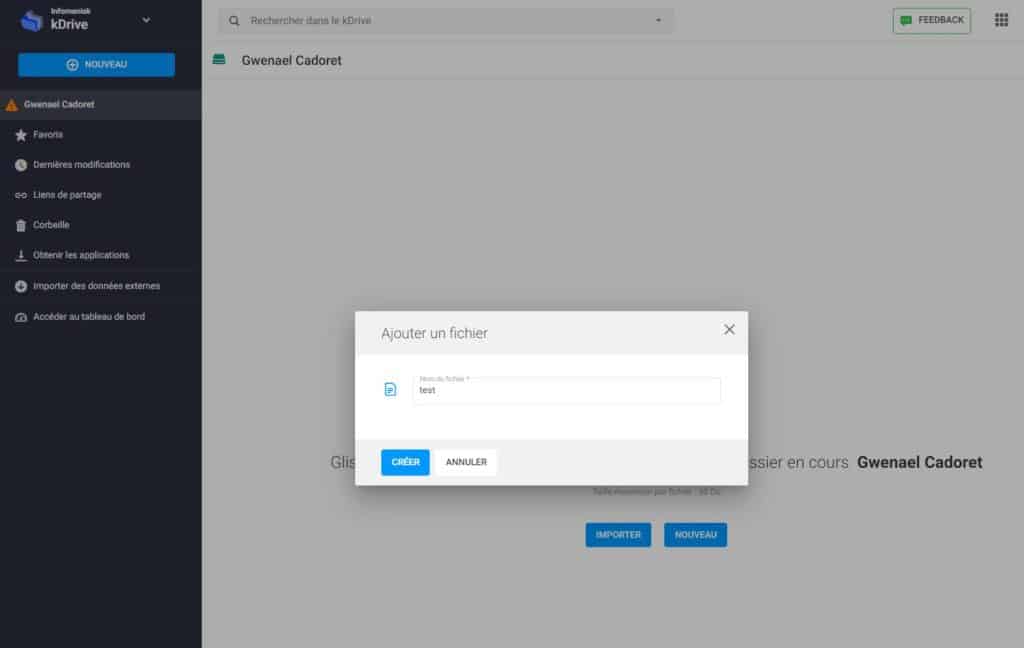 Interface kDrive chez Infomaniak