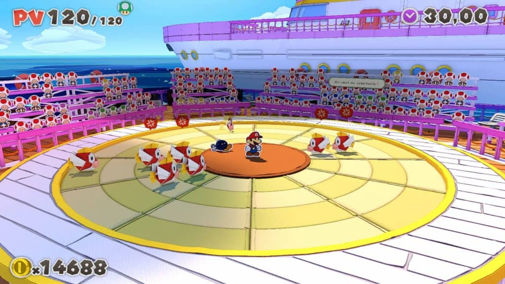 Un combat dans Paper Mario The Origami King