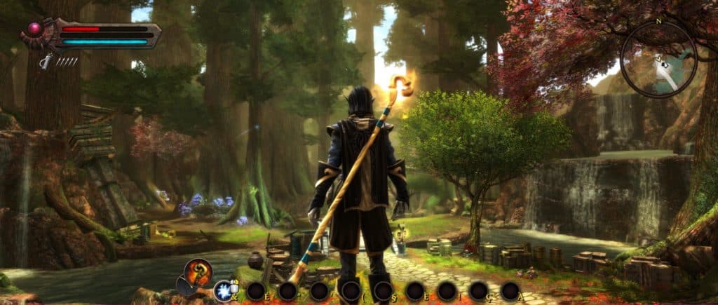 Un personnage de Kingdoms of Amalur Re-Reckoning vu de dos dans la forêt