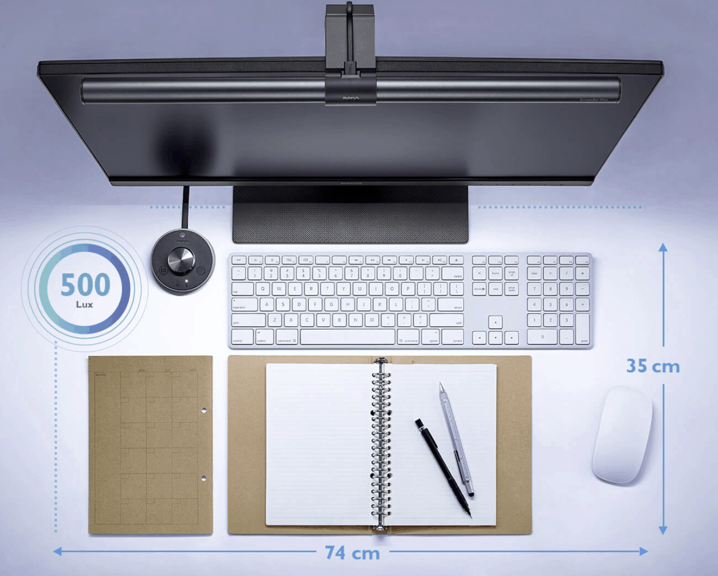 Zone d'éclairage de la BenQ ScreenBar Plus