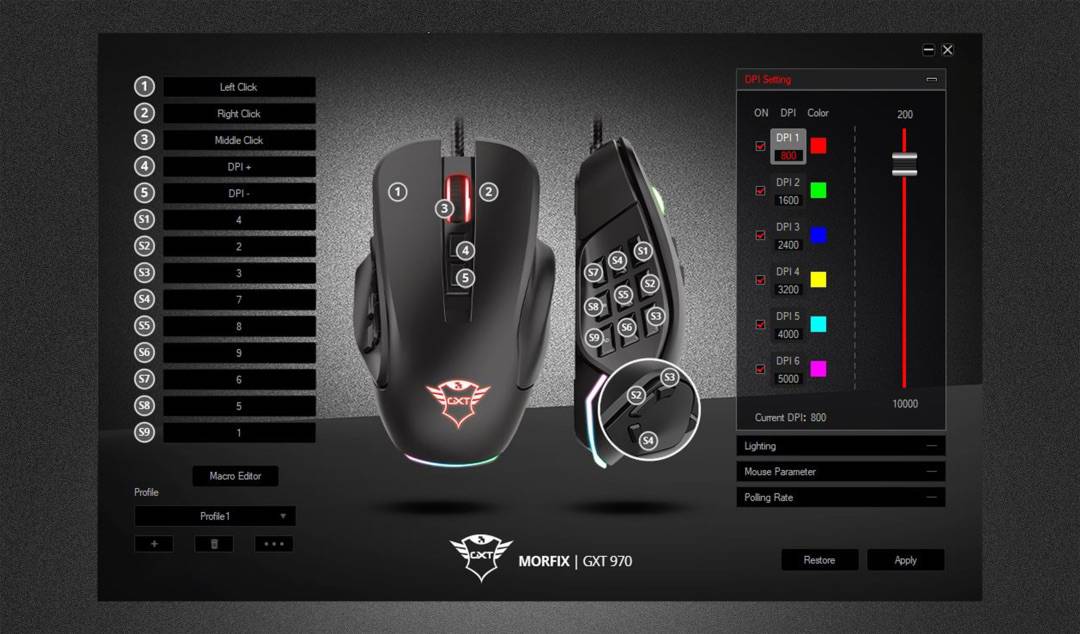 Le soft de la Trust GXT 970 Morfix est assez complet