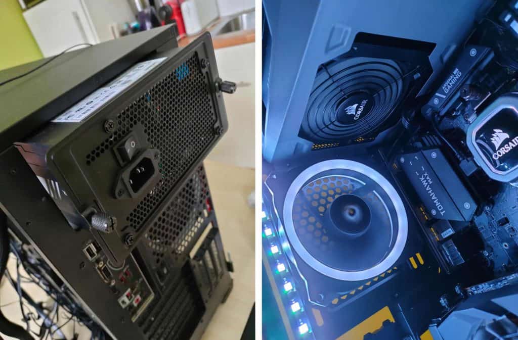 Gros plan sur une alimentaion montée dans le Antec P120 Crystal