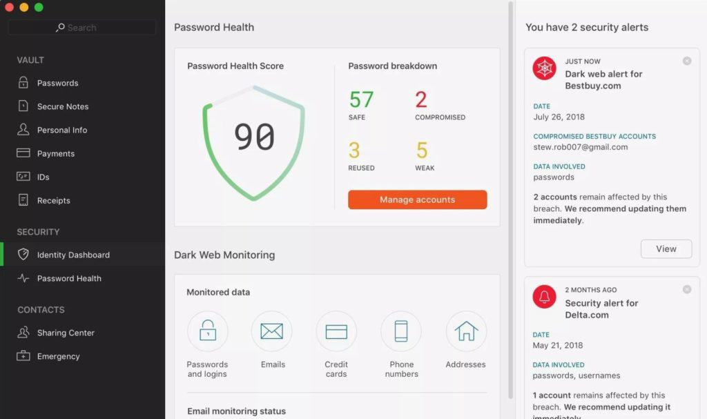 Dashlane vous donne un score relatif Ă votre gestion (comme lastpass)
