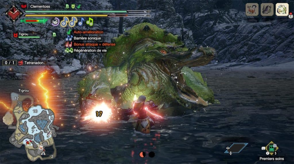 Un combat face à un Tetranadon dans Monster Hunter Rise