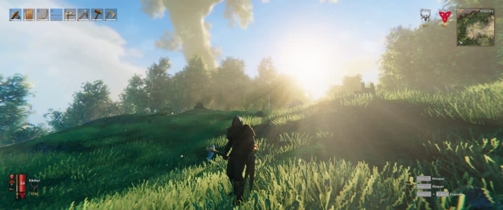 Un exemple d'effet de lumière dans Valheim