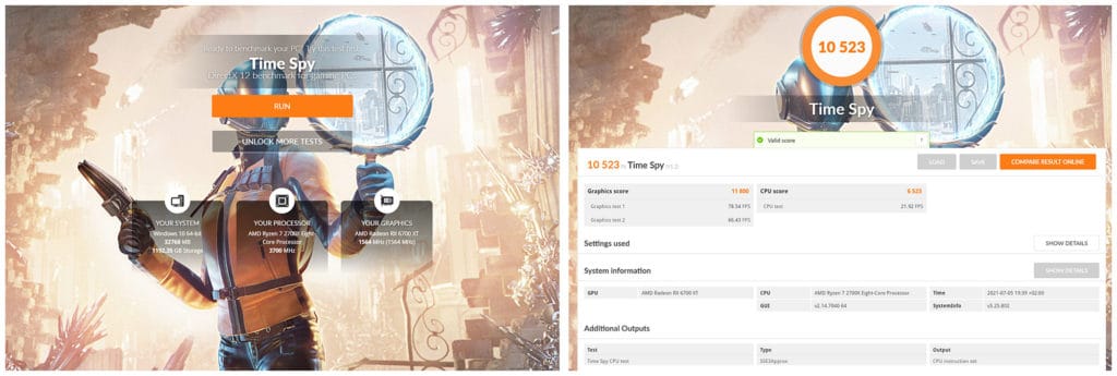 Le test 3D Marks de la RX 6700 XT