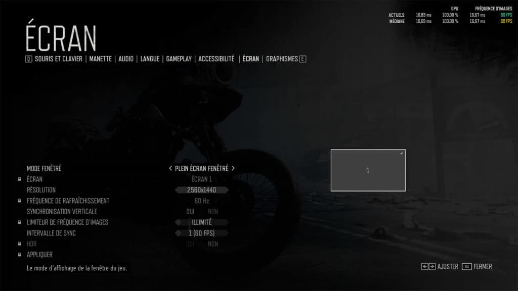 Les paramètres Days Gone avec une RX 6700 XT