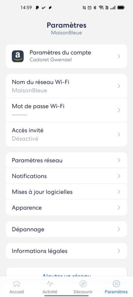 Application Eero Pro 6 Wifi Mesh - l'interface des paramètres est super simple