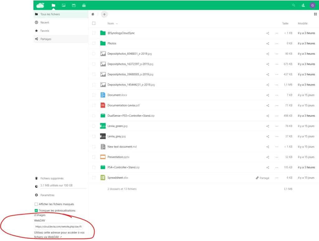 Vous trouverez Ă cet emplacement les informations pour vous connecter au cloud depuis le Synology