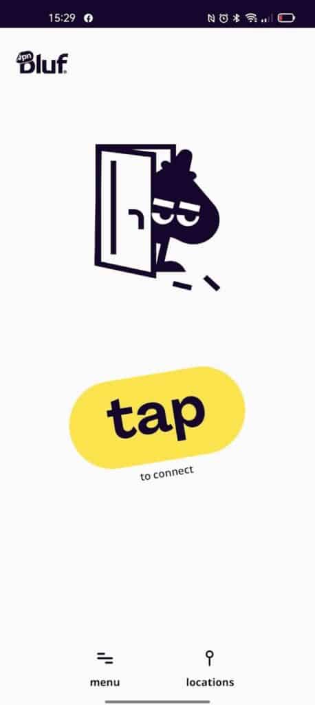 BlufVPN - Pour se connecter, il faut cliquer sur le gros bouton jaune