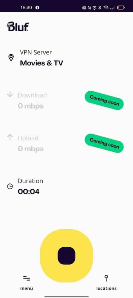 BlufVPN - Une fois connecté vous avez quelques statistiques