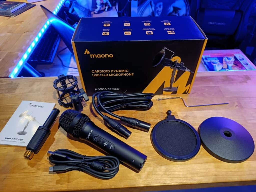 Le contenu du coffret Maono HD300 est complet.