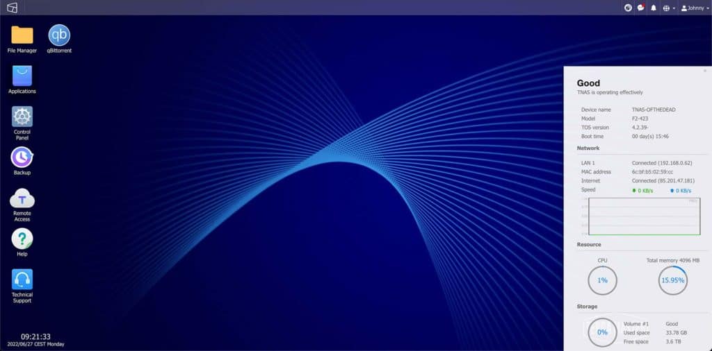 L'interface TOS du TerraMaster F2-423