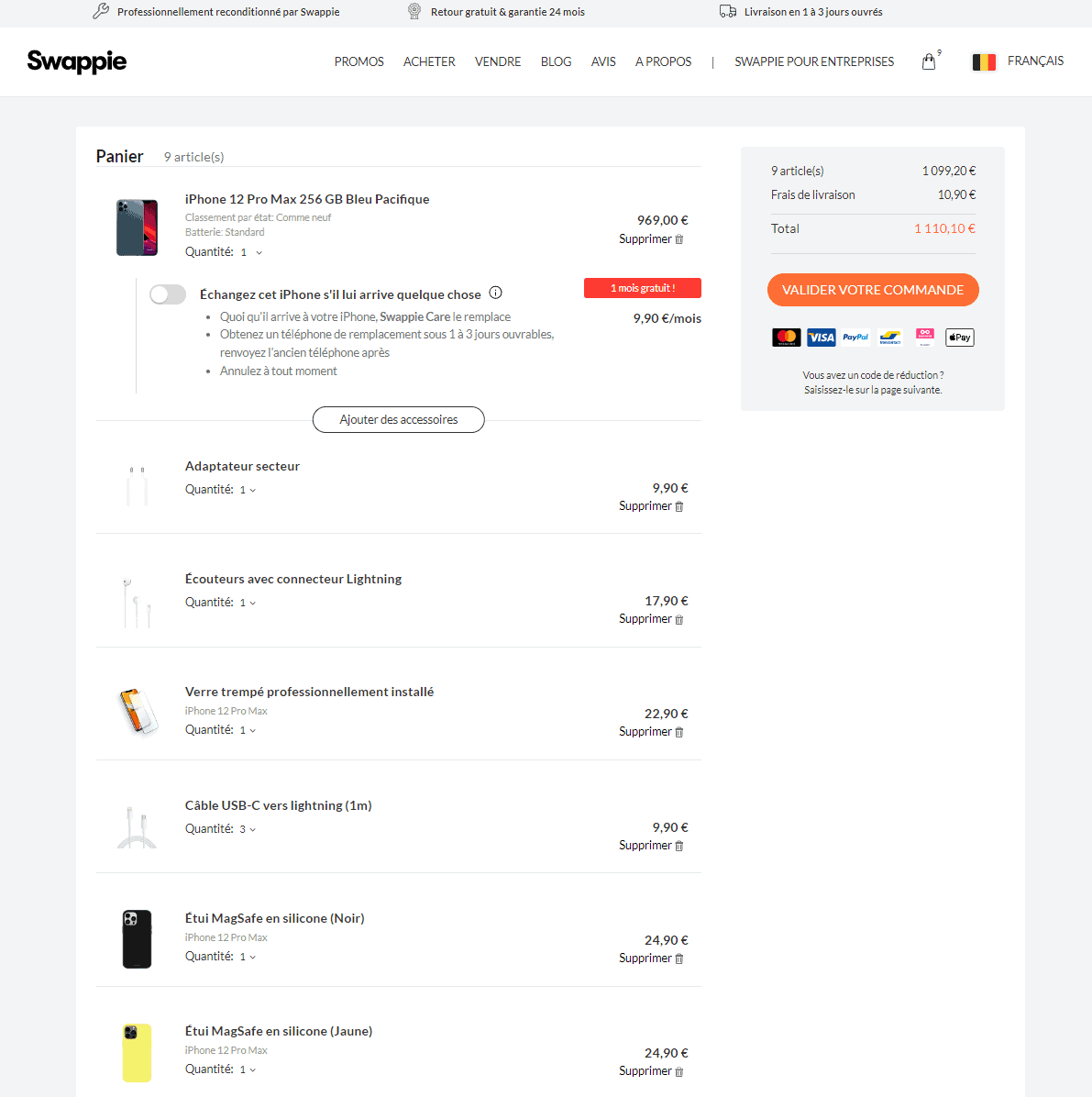 Voici ma commande complète sur leur site