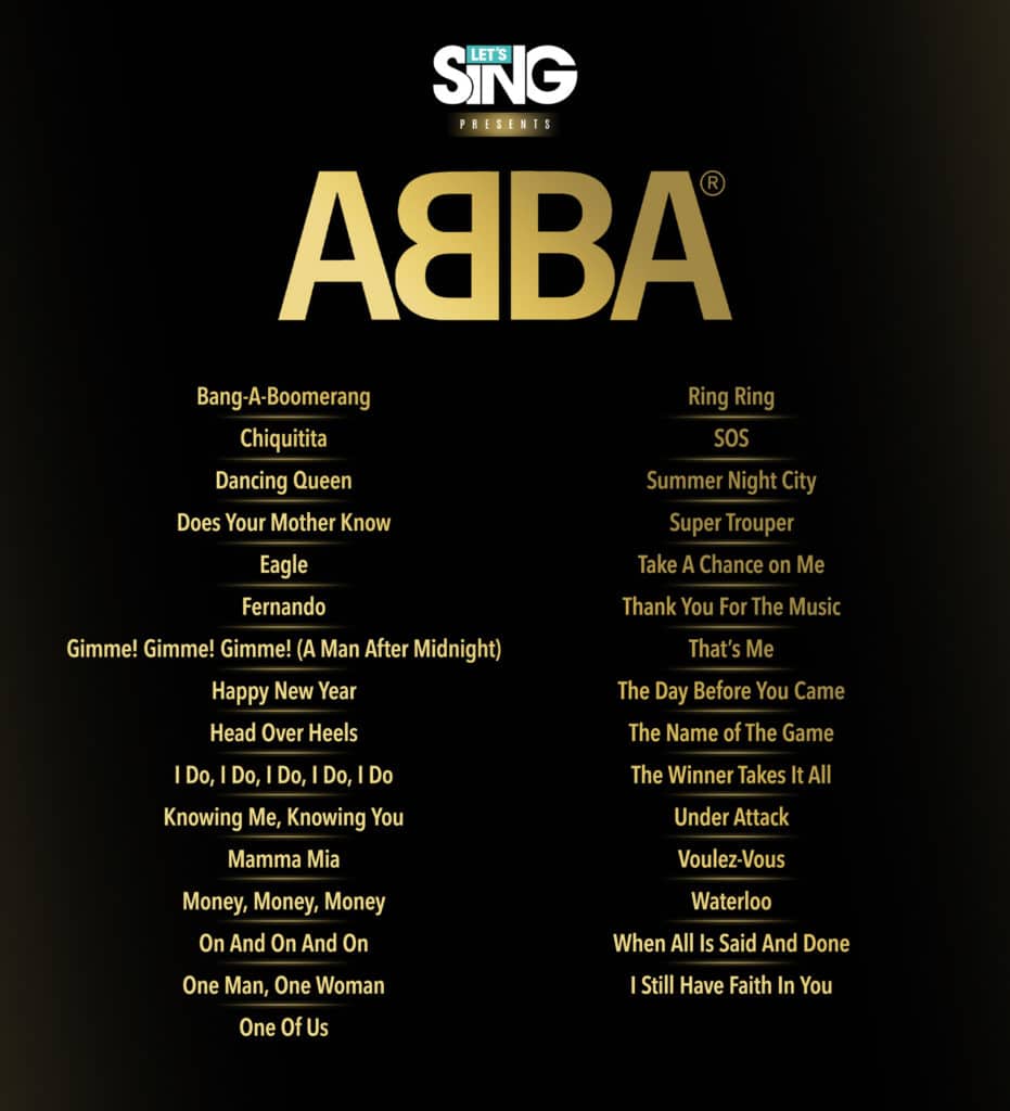 listes des chansons de let's sing presents abba