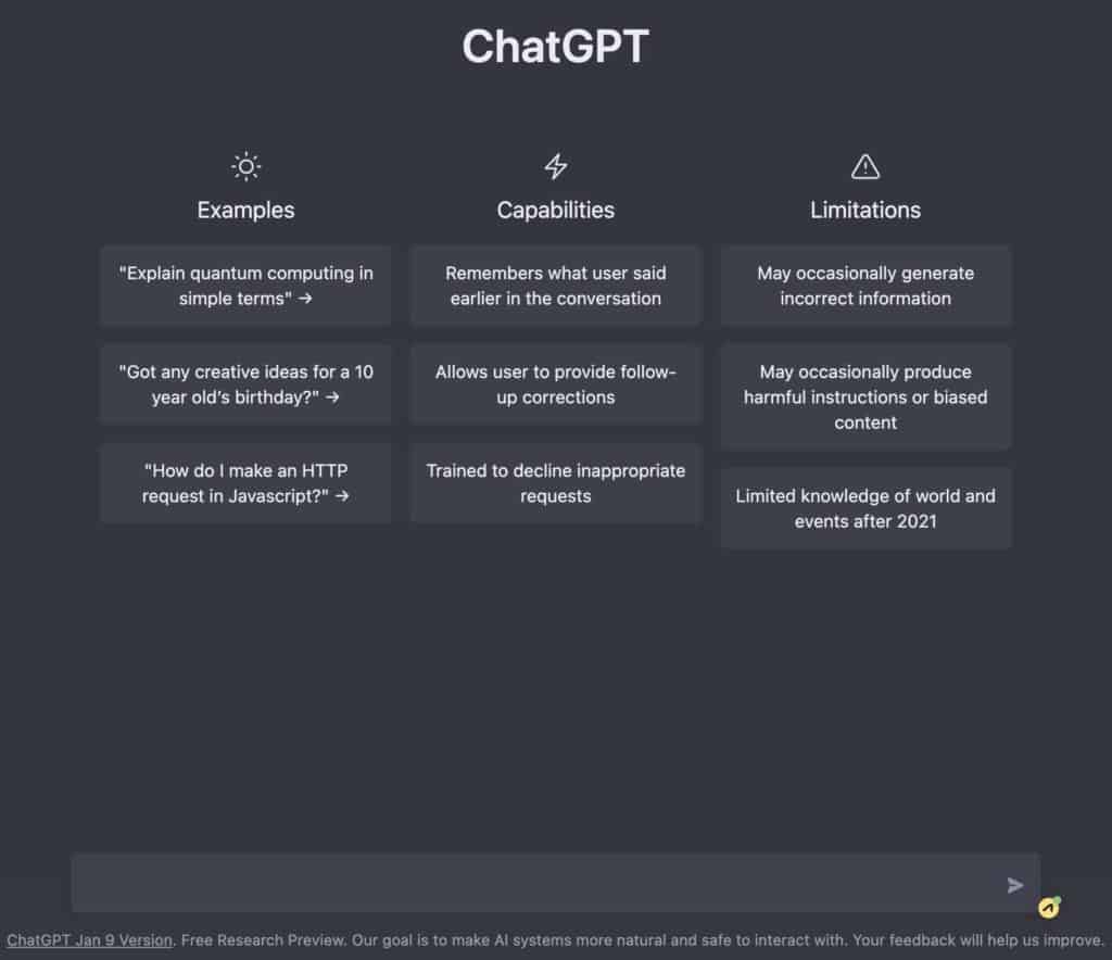 L'écran d'accueil de ChatGPT