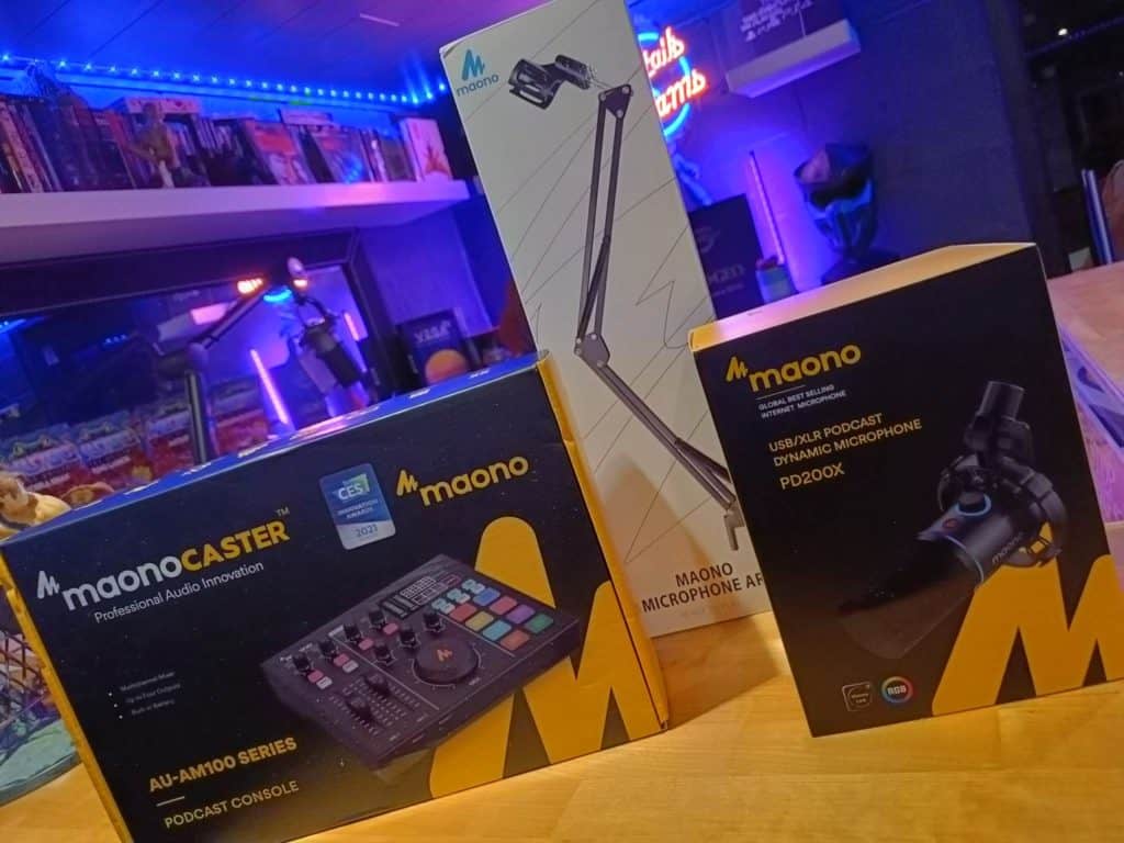 Maono PD200X accessoires console de streaming, bras articulé et micro