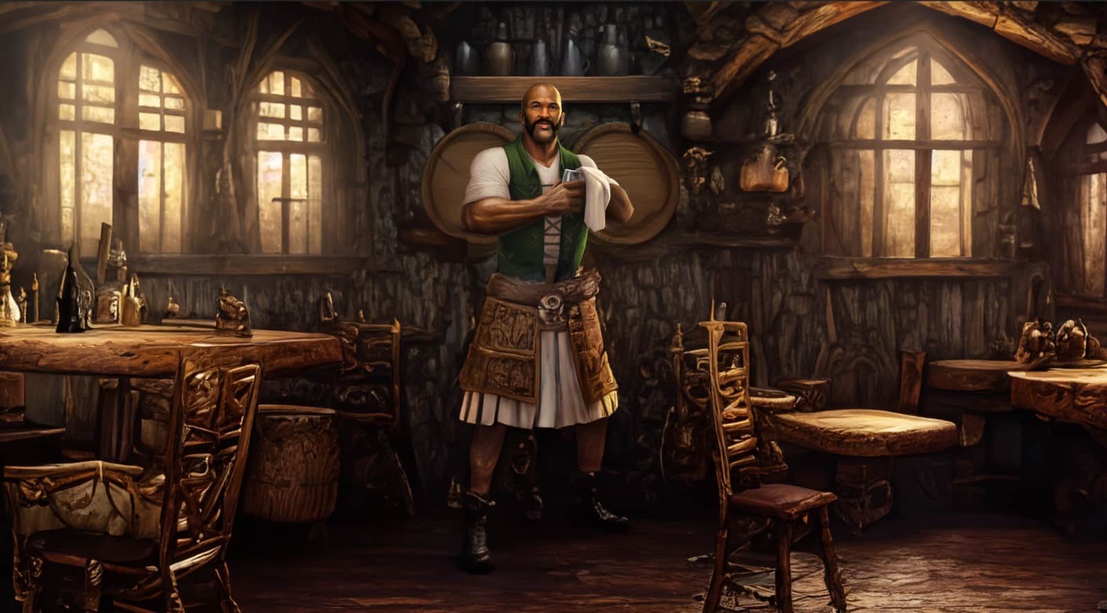 Voici le résultat en demandant à Photoshop de faire un remplissage avec une ambiance de taverne héroic fantasy médiévale