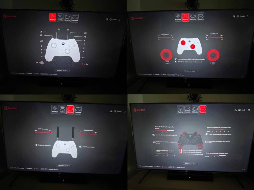 Screenshots de l'application Gamesir Nexus