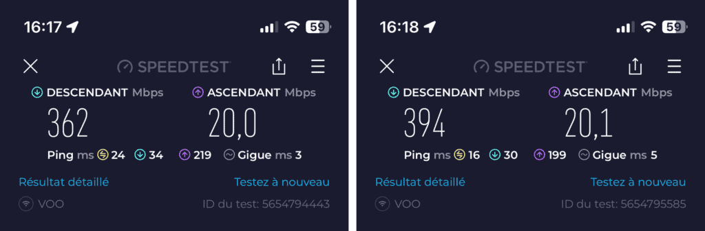 Speedtest réalisé sur un réseau généré via le Mercusys Halo H80X