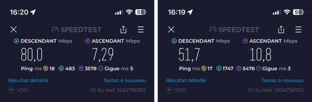 Speedtests réalisés sur un réseau généré via le Mercusys Halo H80X
