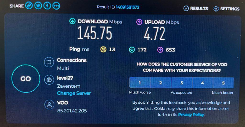 Speedtest réalisé sur un réseau généré via le Mercusys Halo H80X