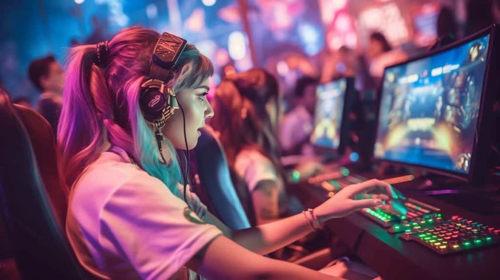 Une jeune fille jouant à un jeu de combat