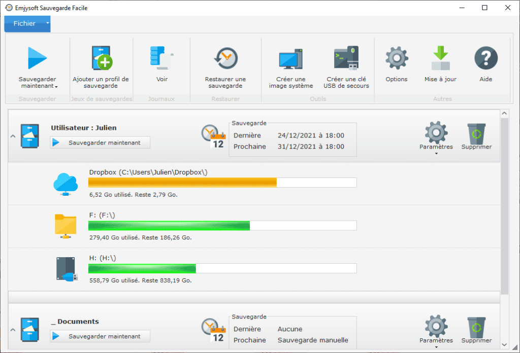 une capture du logiciel Emjysoft