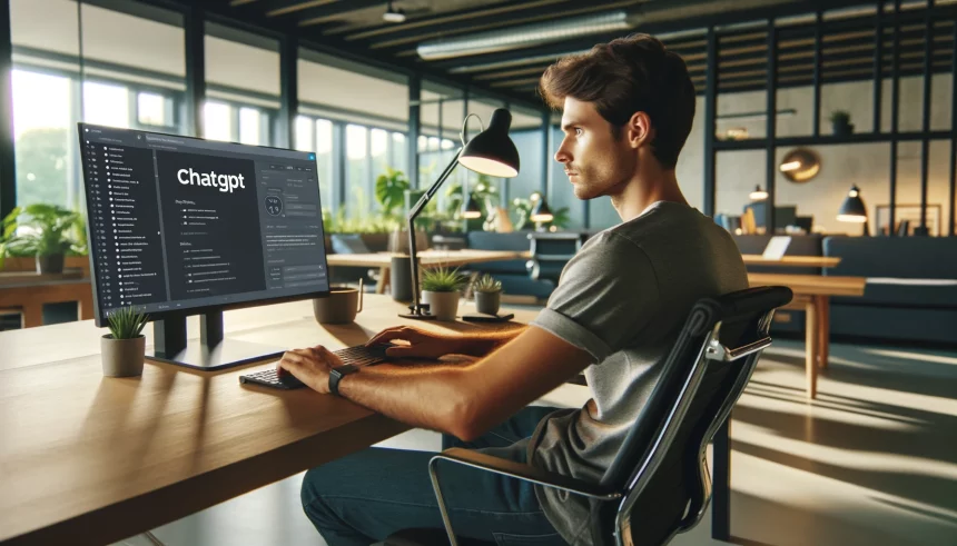 Un développeur devant son ordinateur qui utilise ChatGPT