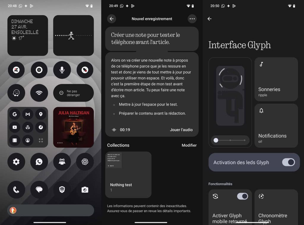 Des screenshots provenant du Nothing Phone 3a