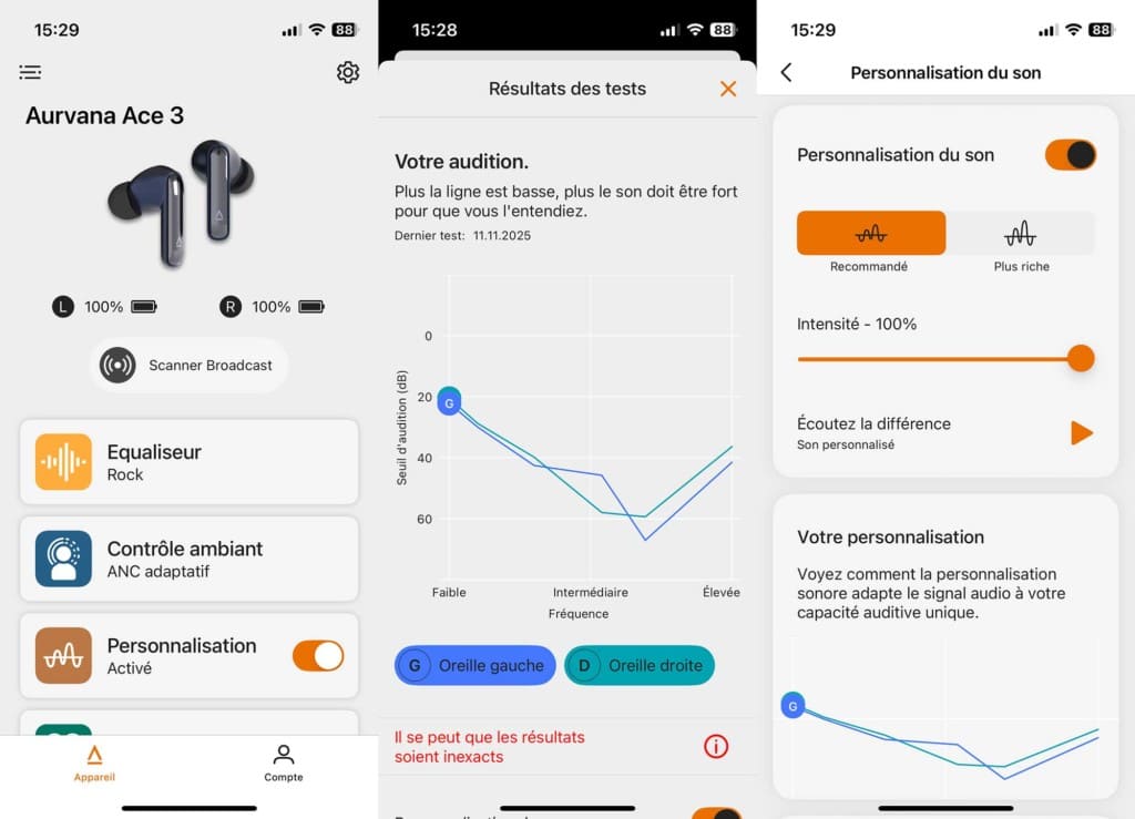 L'application des Creative Aurvana Ace 3