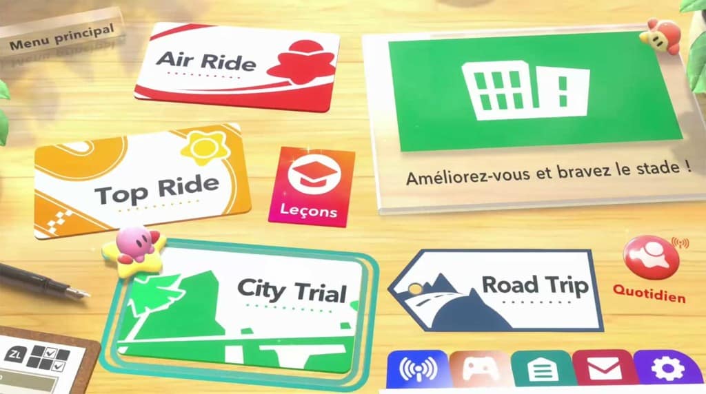<h2>Des modes variés pour tous les goûts</h2> <p style="text-align: justify;">Une des forces de Kirby Air Riders, c'est qu'il propose pas mal de modes jeux assez variés qui renouvellent assez bien l'expérience. Parlons d'abord du mode Road Trip qui sert de campagne solo avec une histoire légère mais des cinématiques soignées. Malheureusement, la répétitivité s'installe assez vite en recyclant toujours les mêmes épreuves. Mais ne vous y trompez pas, le véritable joyau du jeu est bel et bien le mode City Trial : 16 joueurs en ligne explorent la ville de Skyah pendant cinq minutes pour collecter des power-ups et survivre à des événements chaotiques, avant de finalement s'affronter dans une épreuve totalement aléatoire. L'imprévisibilité et l'intensité de ce mode en font quelque chose d'unique dans le paysage des jeux de course. À côté de ça, le mode Air Ride propose des courses plus classiques à 6 joueurs sur 18 circuits (dont les 9 originaux de la GameCube), tandis que Top Ride offre des courses rétro en vue du dessus avec jusqu'à 8 joueurs. En bref, je trouve ça riche et varié et cette diversité fait en sorte qu'on ne s'ennuie jamais vraiment dans le jeu.</p>