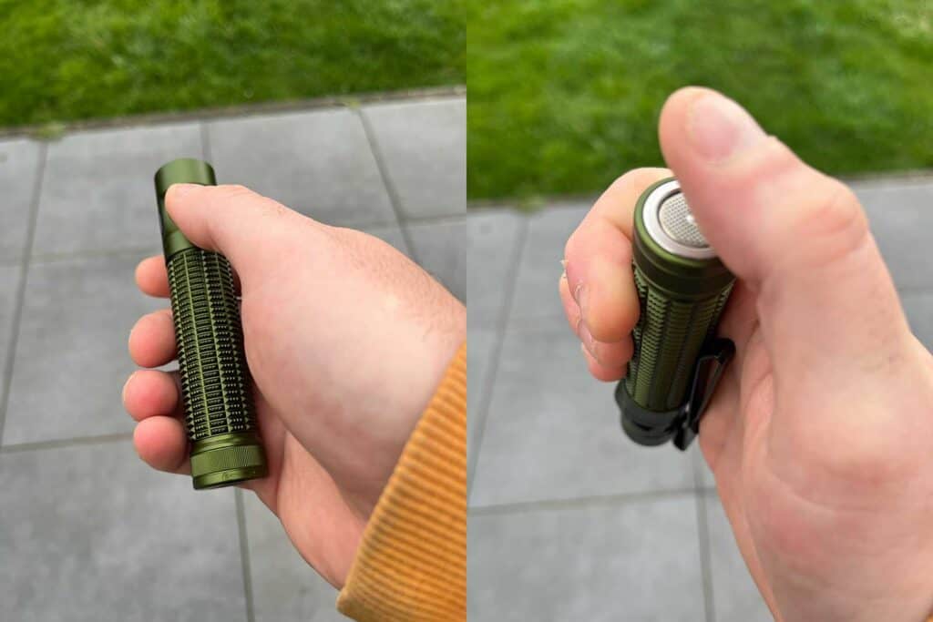 Les deux boutons de la Olight Baton 4 Pro