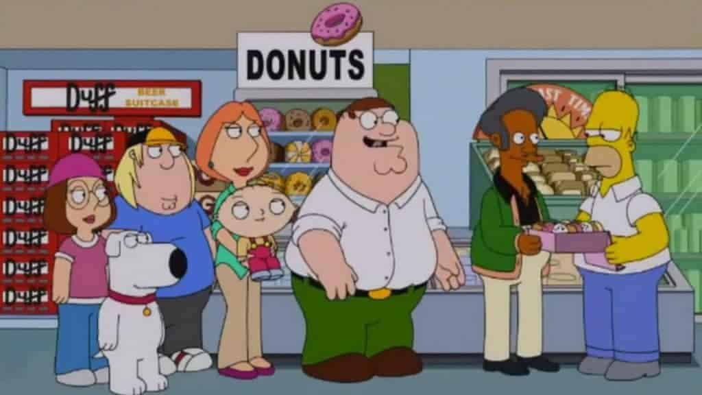 Crossover Simpsons Family Guy - Les Griffin chez Apu dans Springfield