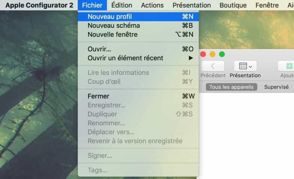 Apple Configurator - 1ère étape : créer un profil.