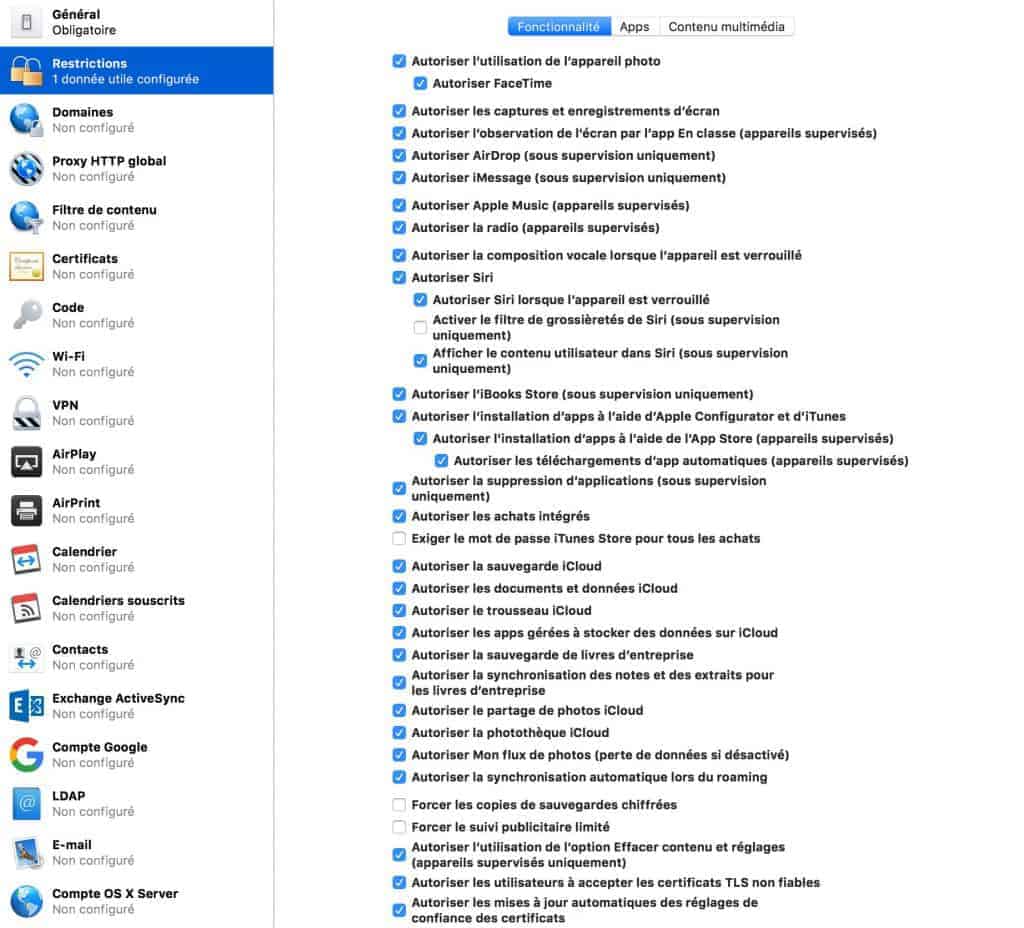 Décocher d'abord tout et ensuite ajouter ce que vous voulez autoriser.