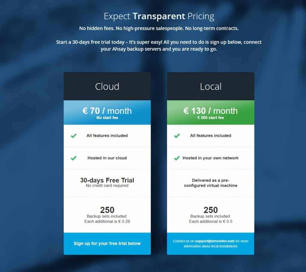 Zimonitor - Deux tarifs différents pour l'installation en local et un compte dans leur cloud