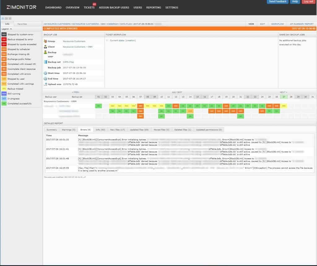 Zimonitor : une vue détaillée sur une tâche de backup