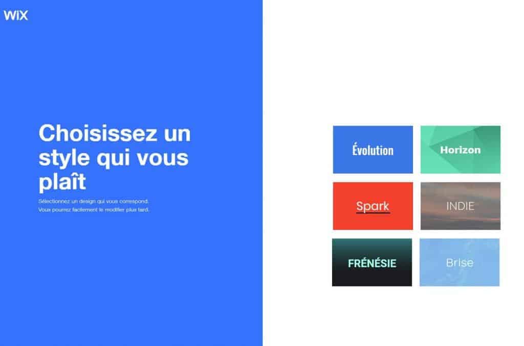 Wix propose quelques styles pour connaitre vos gouts