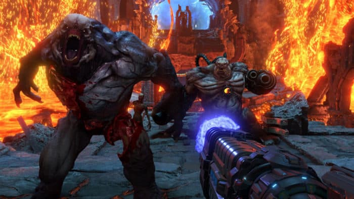 Le Doom Guy de Doom Eternal s'apprêtant à tirer sur un ennemi