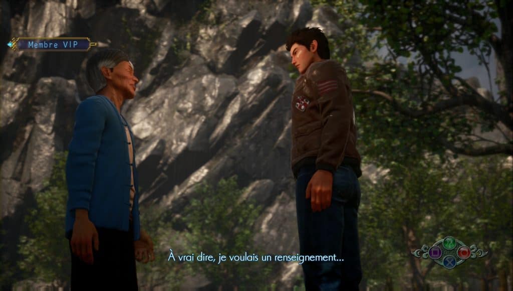 Ryo Hazuki parlant à un inconnu dans Shenmue 3