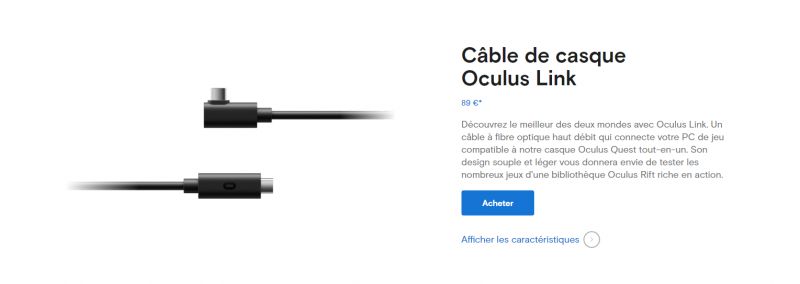 Câble officiel Oculus Link hors de prix