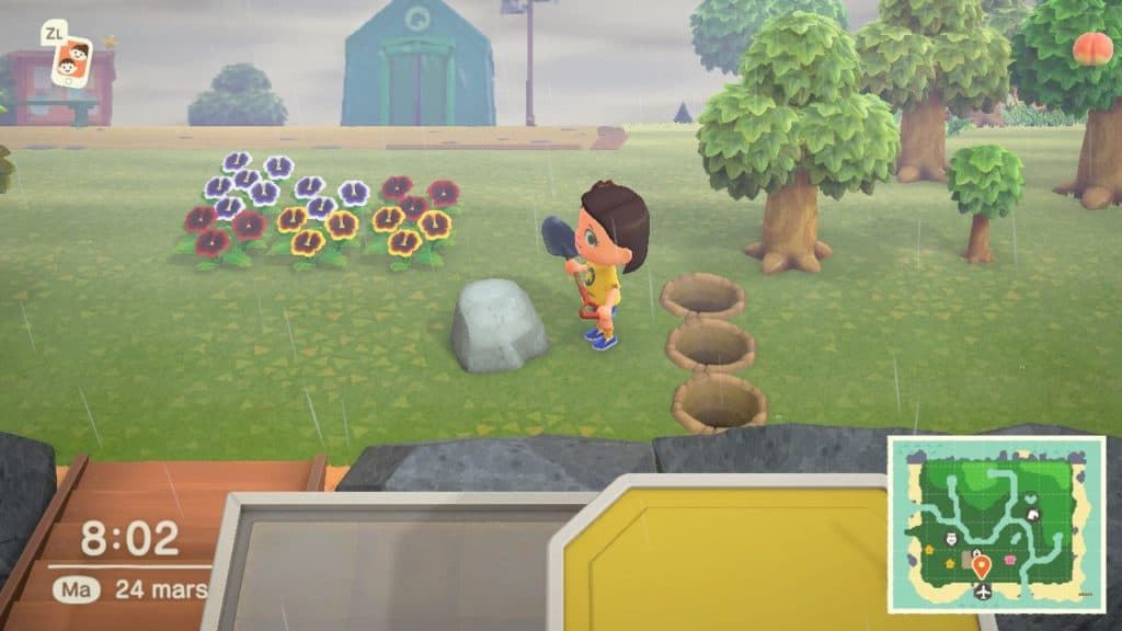 La collecte de la pierre dans Animal Crossing New Horizons